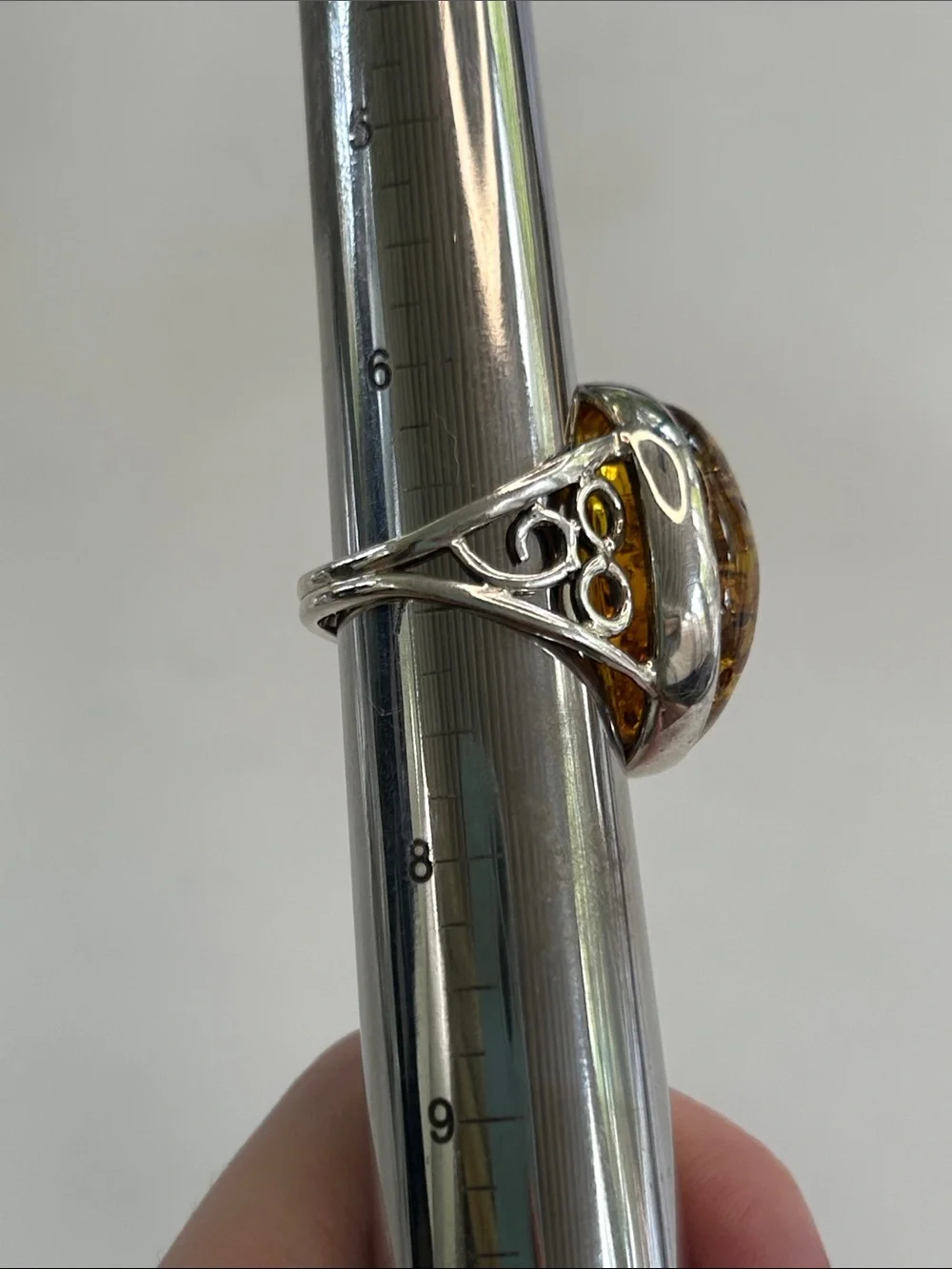 VTG Sterling Silver Huge Baltic Amber Statement Ring Size 7